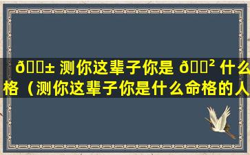 🐱 测你这辈子你是 🌲 什么命格（测你这辈子你是什么命格的人）